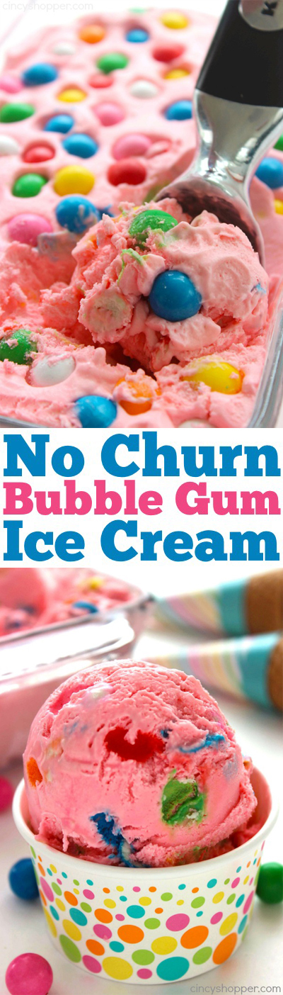 No Churn Bubble Gum Ice Cream - Super fun and so easy to make right at home. Requires just 4 ingredients. The perfect summertime treat for adults and kiddos.