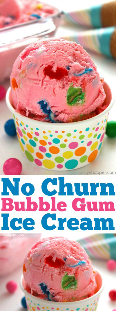 No Churn Bubble Gum Ice Cream - Super fun and so easy to make right at home. Requires just 4 ingredients. The perfect summertime treat for adults and kiddos.