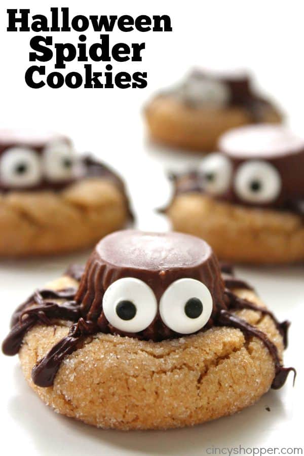 Halloween Spider Cookies with Peanut Butter Cup Candy bars