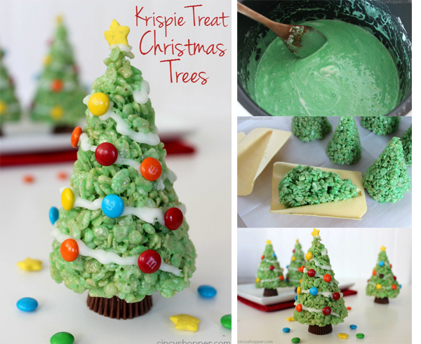 Krispie Treat Christmas Trees - make for a cute classroom, office, or holiday party treat.