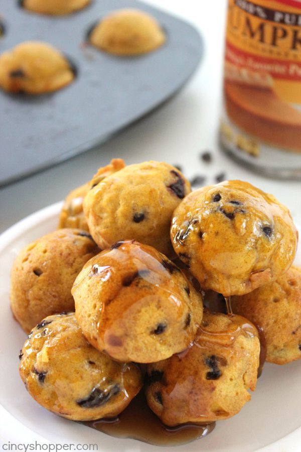 Pumpkin Chocolate Chip Pancake Bites - loaded with great pumpkin flavor along with chocolate chips to make for a great bite sized or on the go fall breakfast idea.
