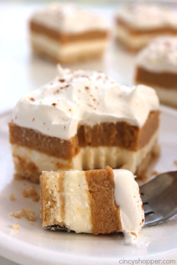 Pumpkin Lush Bars -Delicious fall layered dessert. Simple to make. Great for Thanksgiving dessert.