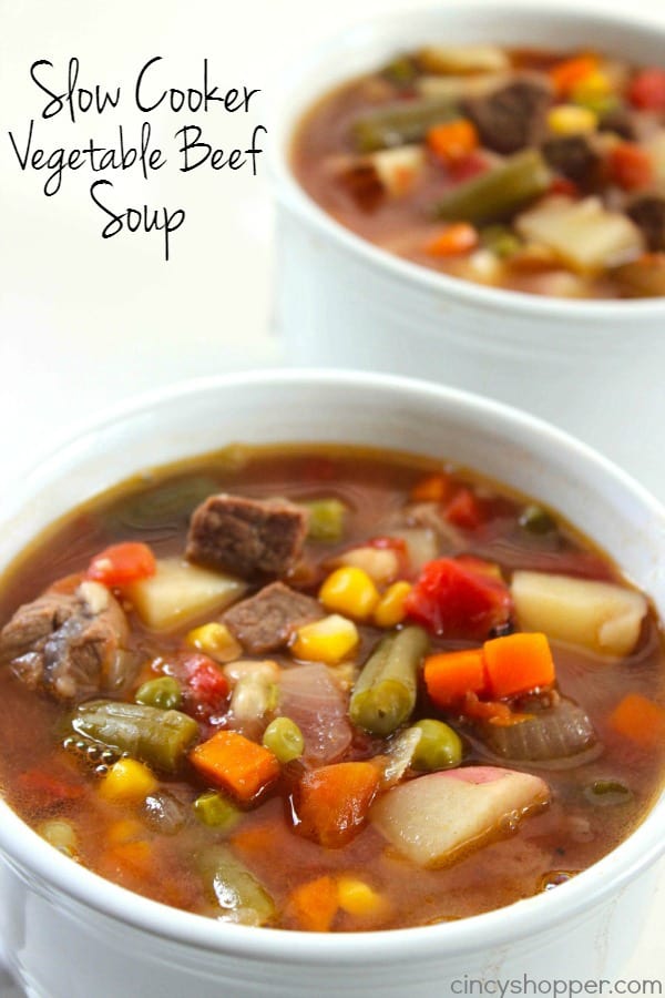 Slow Cooker Vegetable Beef Soup - loaded with lots of vegetables, beef and tons of flavor! Perfect fall and winter soup made right in your Crock-Pot. 