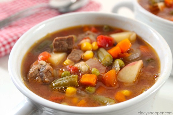 Slow Cooker Vegetable Beef Soup - loaded with lots of vegetables, beef and tons of flavor! Perfect fall and winter soup made right in your Crock-Pot. 