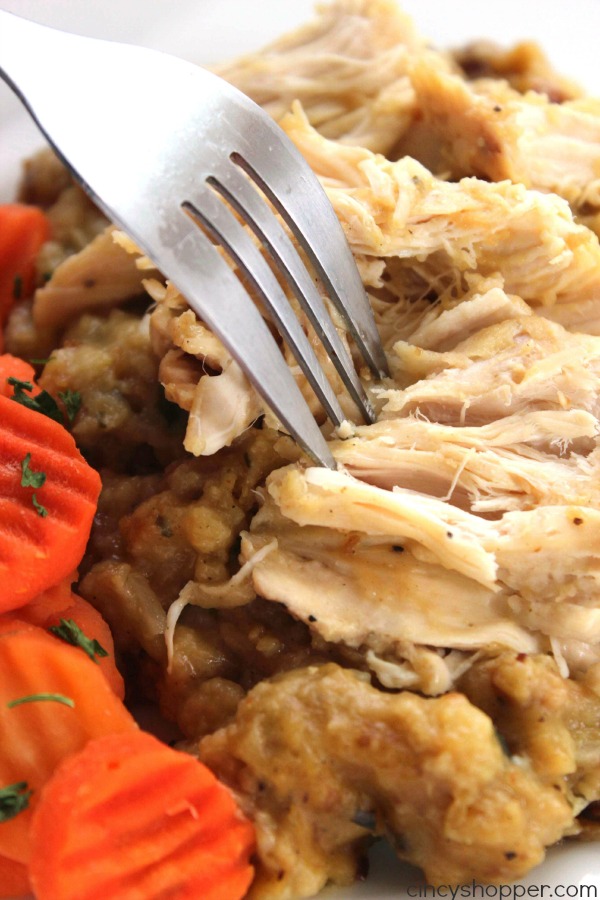 Easy Slow Cooker Chicken and Stuffing - Just a couple chicken breasts and some Stove Top stuffing in the Crock-Pot and we have a comfort meal that is so super easy.