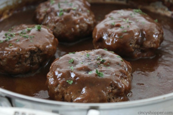 Easy Salisbury Steak with gravy in a pan