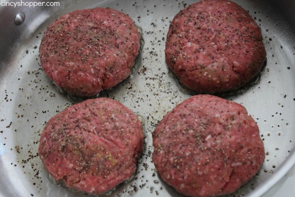 hamburger patties in pan