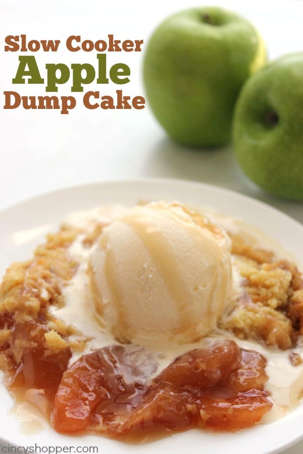 Slow Cooker Caramel Apple Dump Cake -Just four simple ingredients and your Crock-Pot for this super tasty dessert.