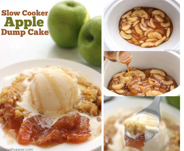 Slow Cooker Caramel Apple Dump Cake -Just four simple ingredients and your Crock-Pot for this super tasty dessert.