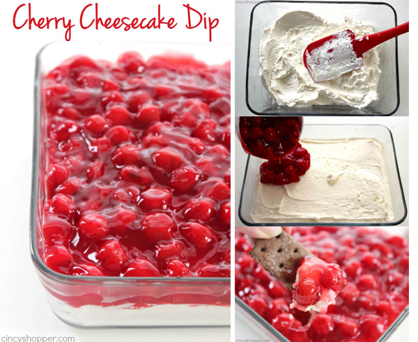 Cherry Cheesecake Dip - Just 4 Ingredients. Makes for a perfect appetizer. Serve them with graham crackers, Nilla wafers, or even pretzels.