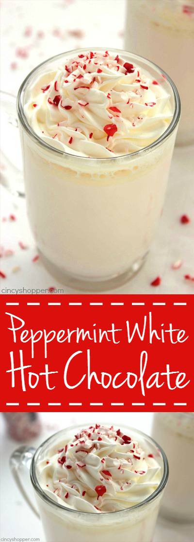 Peppermint White Hot Chocolate -Make it right at home, no need to rush off to Starbucks. Rich, creamy, pepperminty, and perfect for serving in the cold months and holidays.