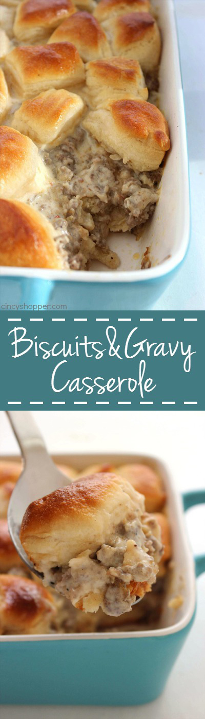 Biscuits and Gravy Casserole - quick, easy, and perfect for feeding a crowd. A southern dish that is comforting and very filling.