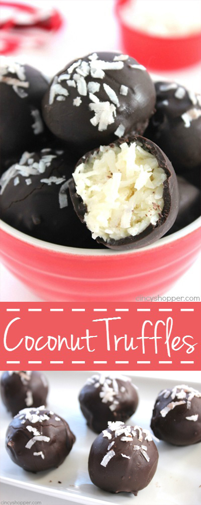 Coconut Truffles - great candy for Christmas. Amazing coconut cream filling coated in dark chocolate. Perfect for dessert or even for gifting.