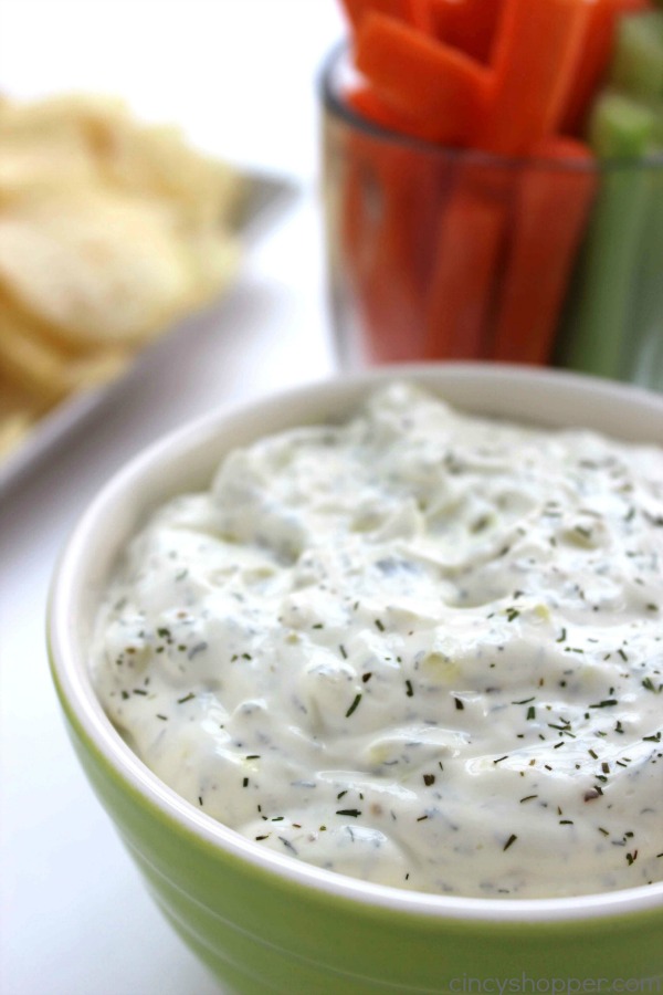 Dill Pickle Dip - Perfect for veggie or chip dipping. Great for holiday parties, game day entertaining, and summer picnics.