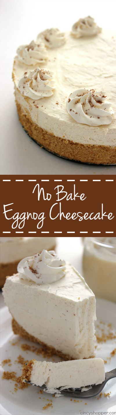 No Bake Eggnog Cheesecake - Even if you are not a fan of Eggnog, you will love this easy cheesecake. Perfect holiday dessert.