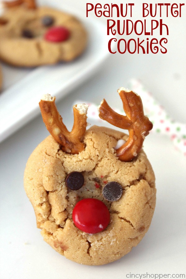 Peanut Butter Rudolph Cookies - Super fun Reindeer Christmas Cookie.