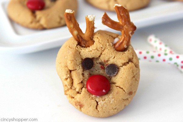 Peanut Butter Rudolph Cookies - Super fun Reindeer Christmas Cookie.