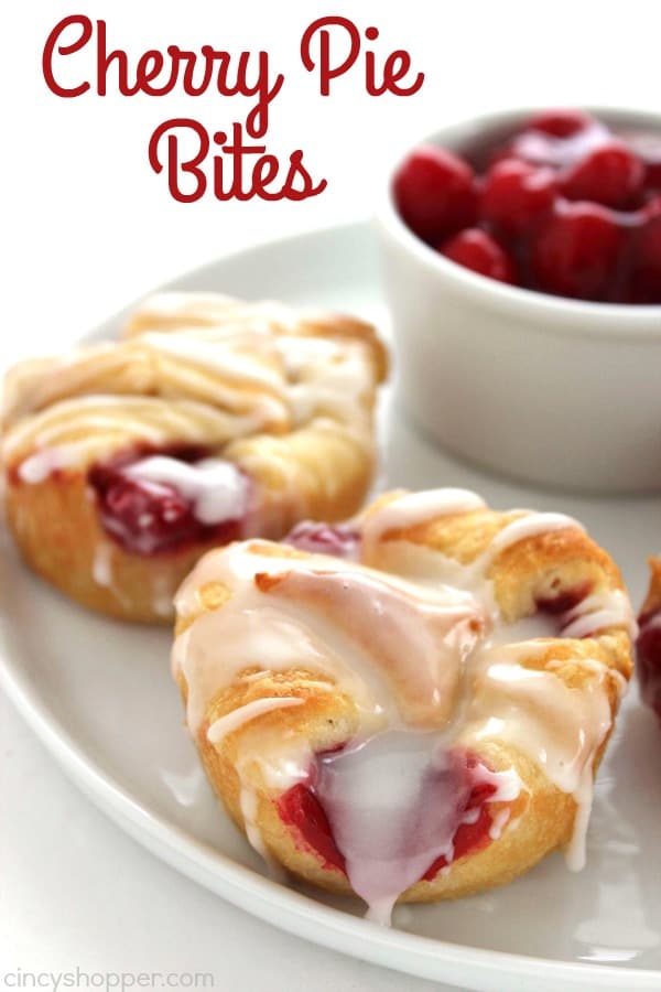 Cherry Pie Bites - made with store bought crescent rolls, they can be made in a jiffy. Perfect for breakfast or even dessert.