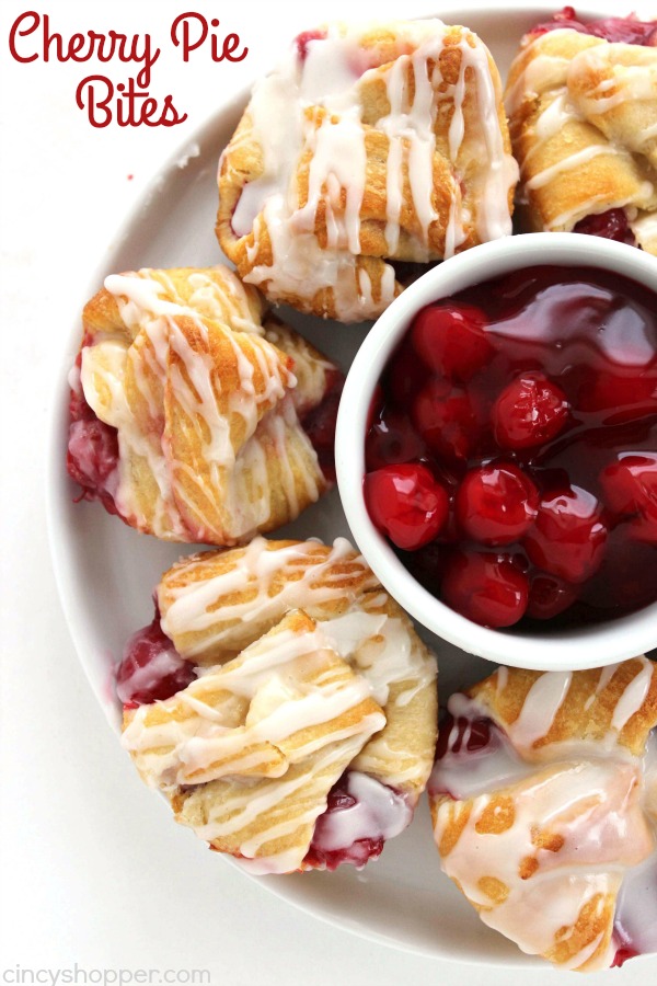 Cherry Pie Bites - made with store bought crescent rolls, they can be made in a jiffy. Perfect for breakfast or even dessert.