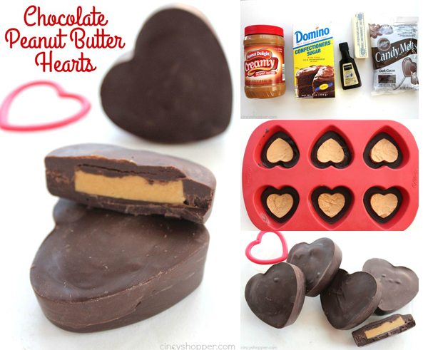 Chocolate Peanut Butter Hearts - just like a Reese’s Cup in a fun heart shape for Valentine’s Day. Super simple to make. Perfect treat or even a gift