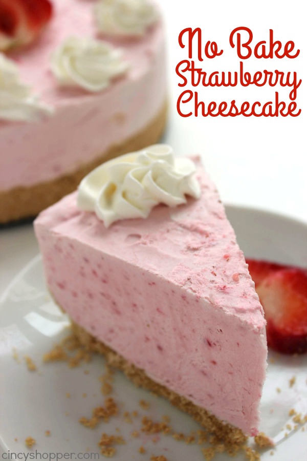 No Bake Strawberry Cheesecake -Made with fresh strawberries. No baking involved and so easy. Looks and tastes AMAZING!