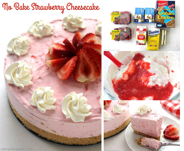 No Bake Strawberry Cheesecake -Made with fresh strawberries. No baking involved and so easy. Looks and tastes AMAZING!