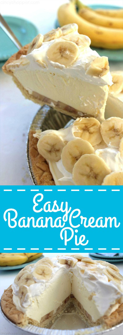 Easy Banana Cream Pie - quick and easy dessert with just a couple ingredients. Simple holiday pie.