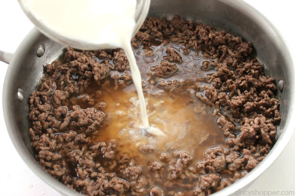 Adding milk to ground beef mixture