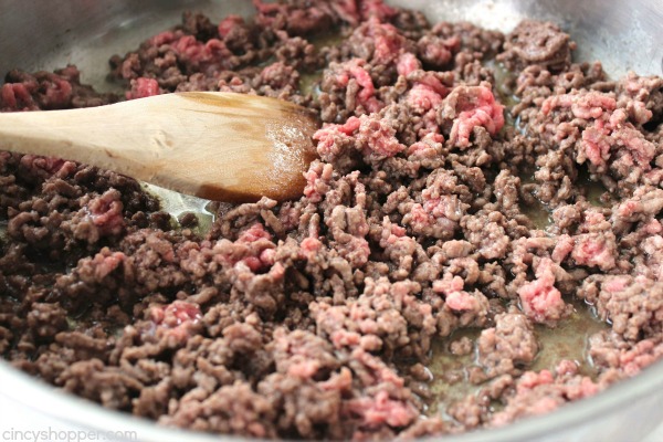 Browning ground beef in a pan