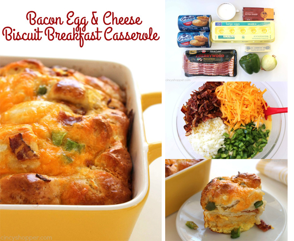Bacon Egg & Cheese Biscuit Breakfast Casserole - great for feeding a crowd for holidays and brunches.