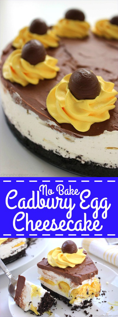 No Bake Cadbury Egg Cheesecake - will be all the talk at Easter dinner. Not only does it look decadent, it tastes amazing. Perfect Easter dessert.