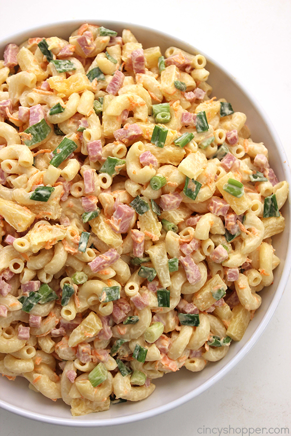 Hawaiian Macaroni Salad - flavors from ham, and pineapple with a delicious pineapple dressing that is delish!