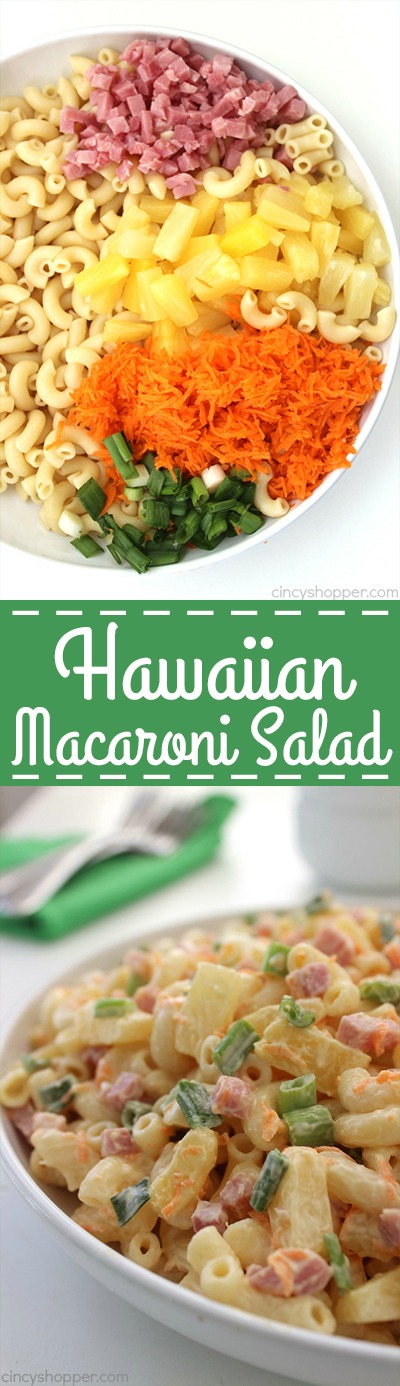 Hawaiian Macaroni Salad - flavors from ham, and pineapple with a delicious pineapple dressing that is delish!