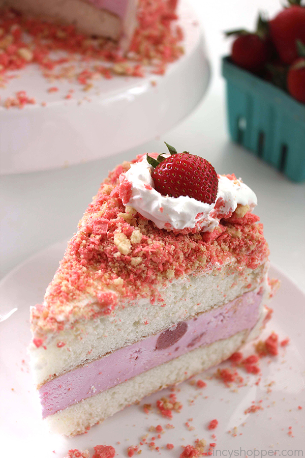 Strawberry Crunch Bar Ice Cream Cake - all the flavors of the famous ice cream bar right in a cake