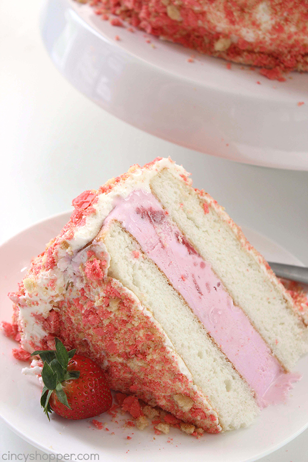 Strawberry Crunch Bar Ice Cream Cake - all the flavors of the famous ice cream bar right in a cake