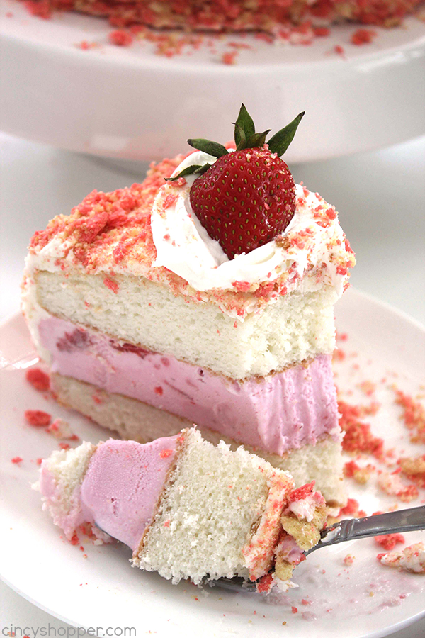 Strawberry Crunch Bar Ice Cream Cake - all the flavors of the famous ice cream bar right in a cake