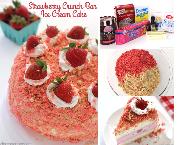 Strawberry Crunch Bar Ice Cream Cake - all the flavors of the famous ice cream bar right in a cake