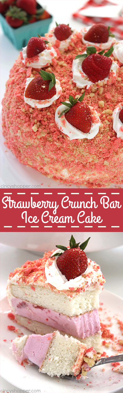 Strawberry Crunch Bar Ice Cream Cake - all the flavors of the famous ice cream bar right in a cake