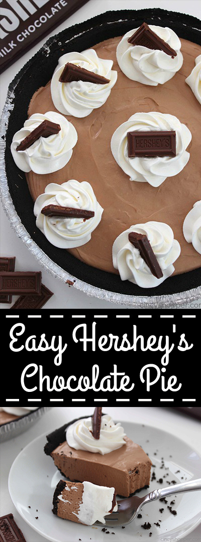 Easy Hershey's Chocolate Pie - easiest pie on the planet. With just three ingredients and a couple minutes of time, you can have yourself one amazing pie made.