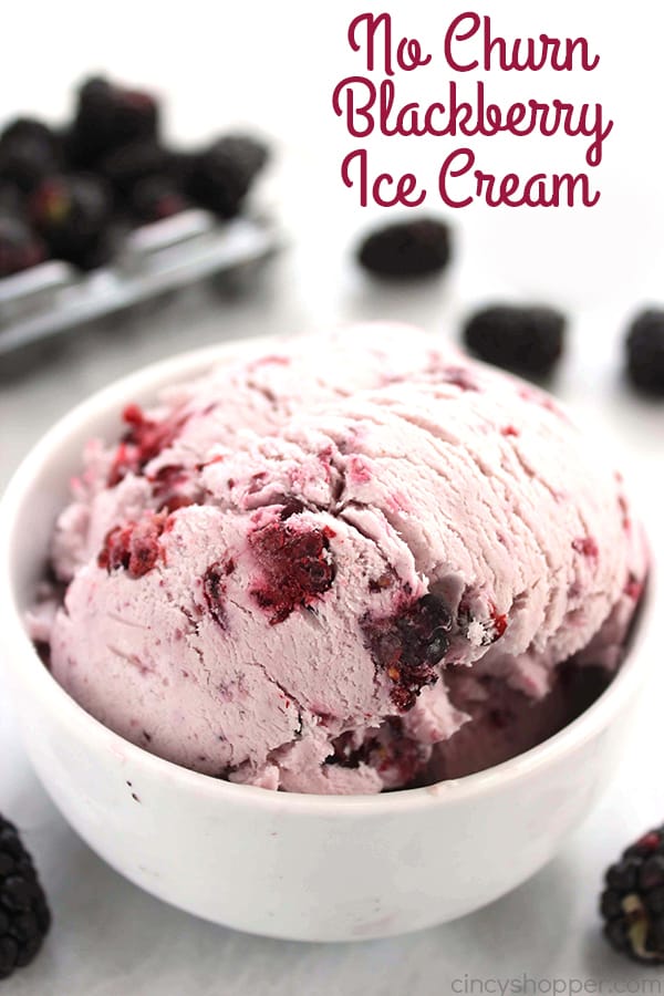 No Churn Blackberry Ice Cream - super easy with No Ice Cream Machine needed. Plump blackberries are a perfect blend with the ice cream mixture.