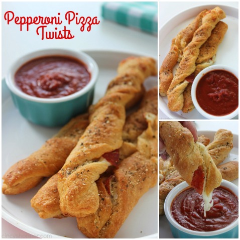 Pepperoni Pizza Twists - Twisted Crescent Rolls loaded with pepperoni and cheese, dusted with a delicious parmesan seasoning.