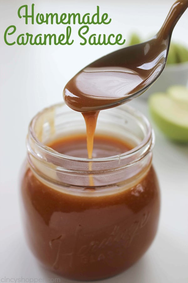 Homemade Caramel Sauce - Easy to make! With just 4 ingredients and a few minutes time, you can have it ready for dipping, topping, or including in your other caramel recipes.