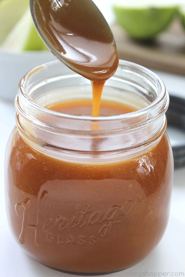 Homemade Caramel Sauce - Easy to make! With just 4 ingredients and a few minutes time, you can have it ready for dipping, topping, or including in your other caramel recipes.