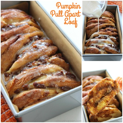 Pumpkin Pull Apart Loaf with Vanilla Glaze. Since the recipe starts with store bought biscuits, it is so easy to make.