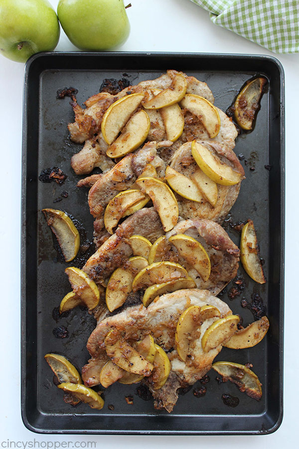 Baked Apple Pork Chops- simple family dinner idea. The perfect recipe for fall. The apple compliments the pork so well. You can use Boneless or Bone-in Pork Chops.