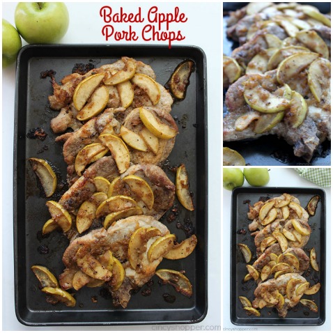 Baked Apple Pork Chops- simple family dinner idea. The perfect recipe for fall. The apple compliments the pork so well. You can use Boneless or Bone-in Pork Chops.