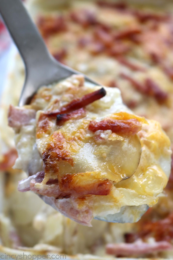Scalloped Potatoes and Ham - a perfect casserole dish to serve up as a meal or side dish. You will find them loaded with lots of cream, cheese, and flavor. Great use of leftover holiday ham.