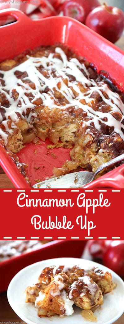 Cinnamon Apple Bubble Up - super simple. We use store bought Cinnamon Rolls and apple pie filling to make a mini casserole that is perfect for breakfast or dessert.