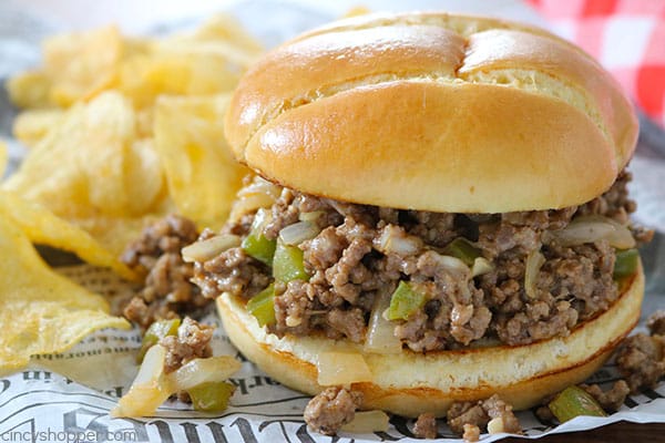 Philly Cheesesteak Sloppy Joes - all the delicious ingredients found in the steak sandwich but we make this version with ground beef and then serve on a hamburger bun.