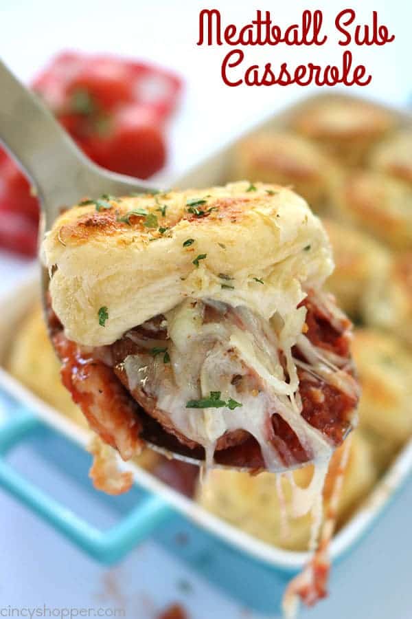 Make this super easy Meatball Sub Casserole for dinner tonight, your family will love it! Use homemade or store bought meatballs, sauce, and biscuits to create this simple dinner dish.